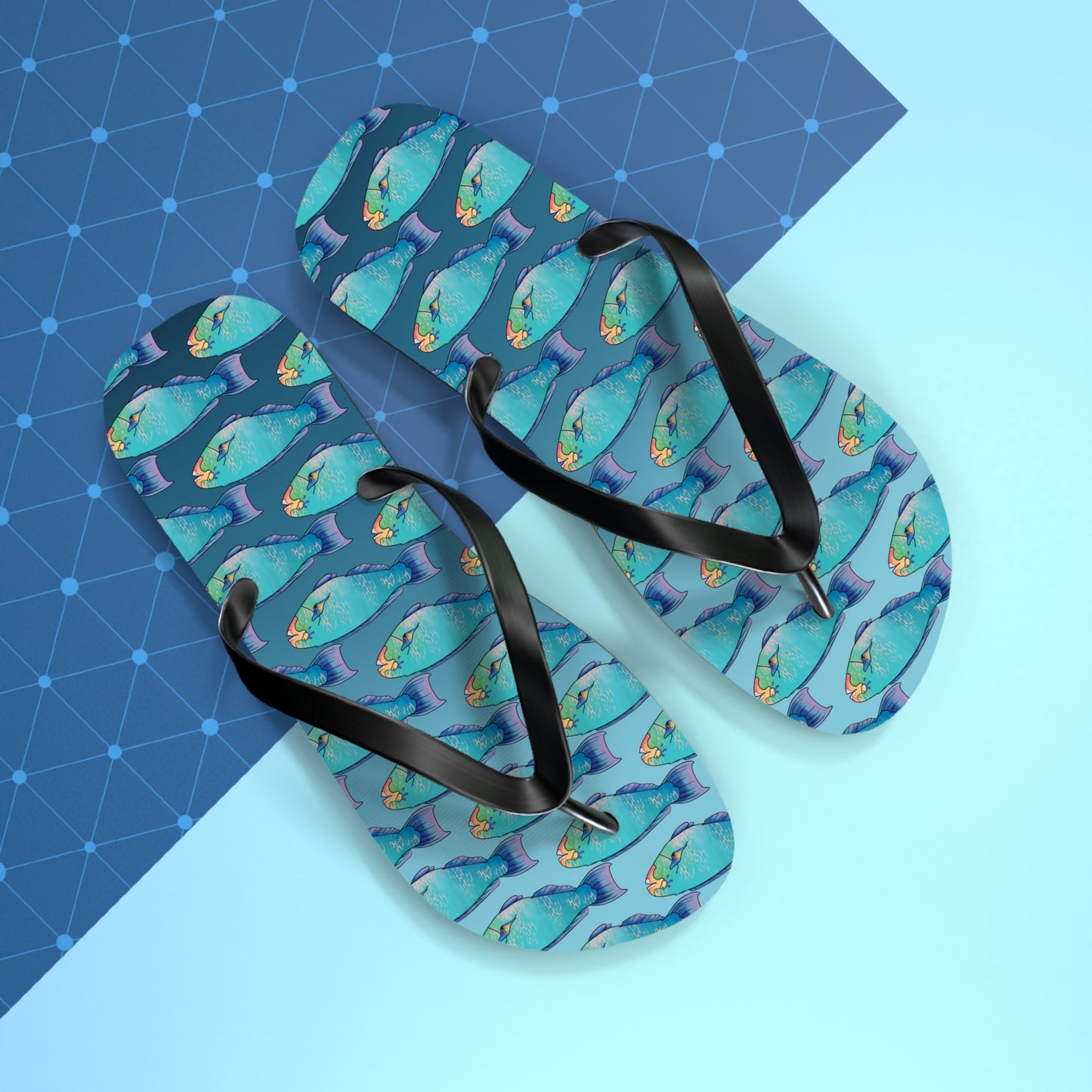 Tropical Parrot Fish Summer Beach and Pool Flip Flops