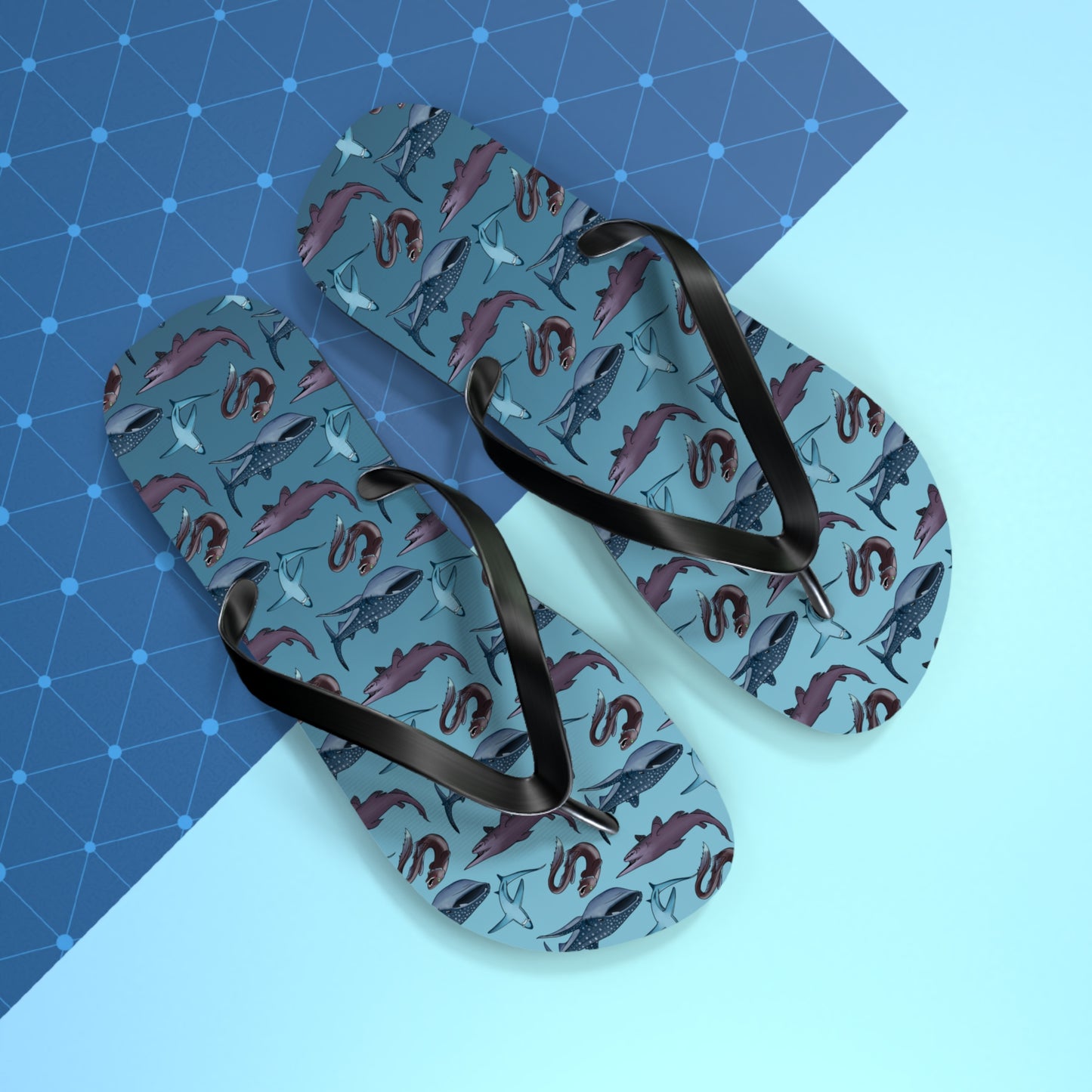 Shark Pattern Summer Beach and Pool Flip Flops