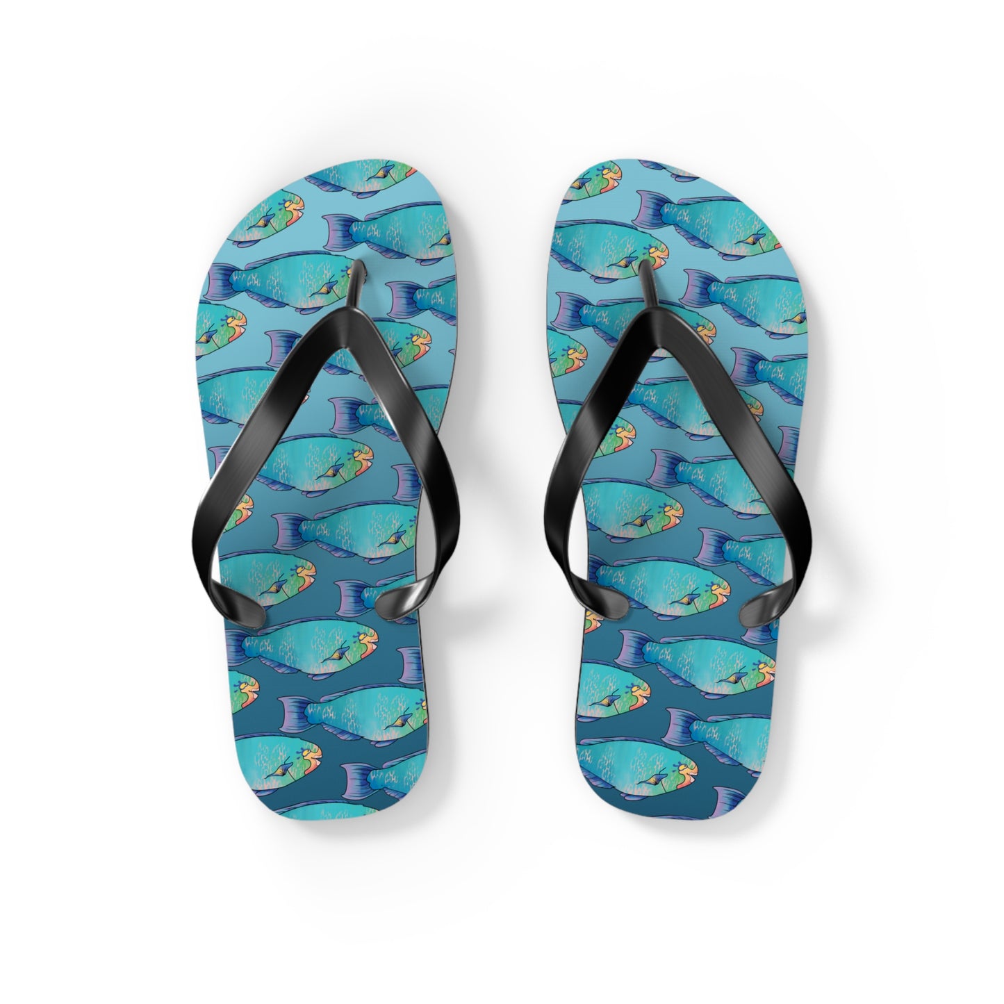 Tropical Parrot Fish Summer Beach and Pool Flip Flops