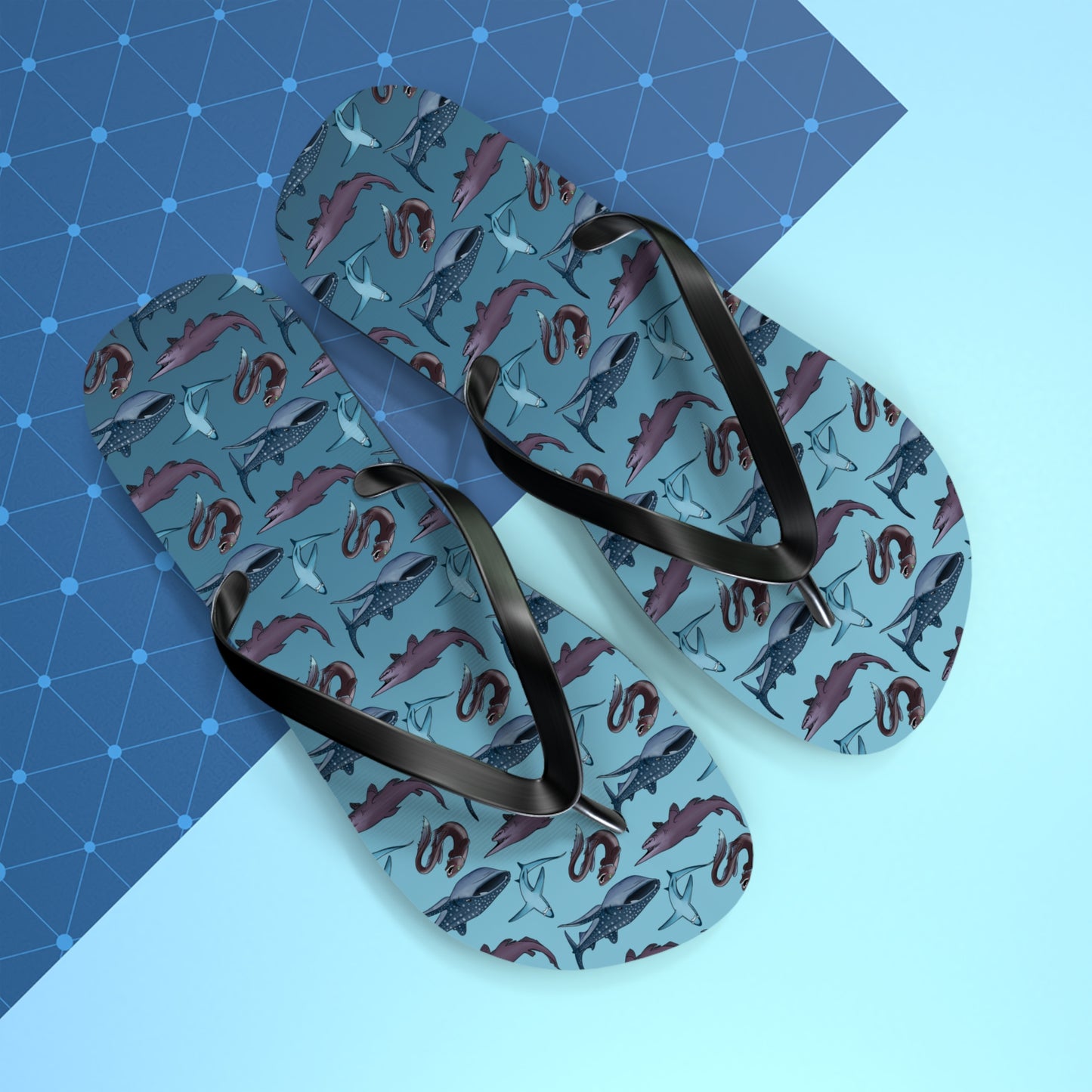Shark Pattern Summer Beach and Pool Flip Flops