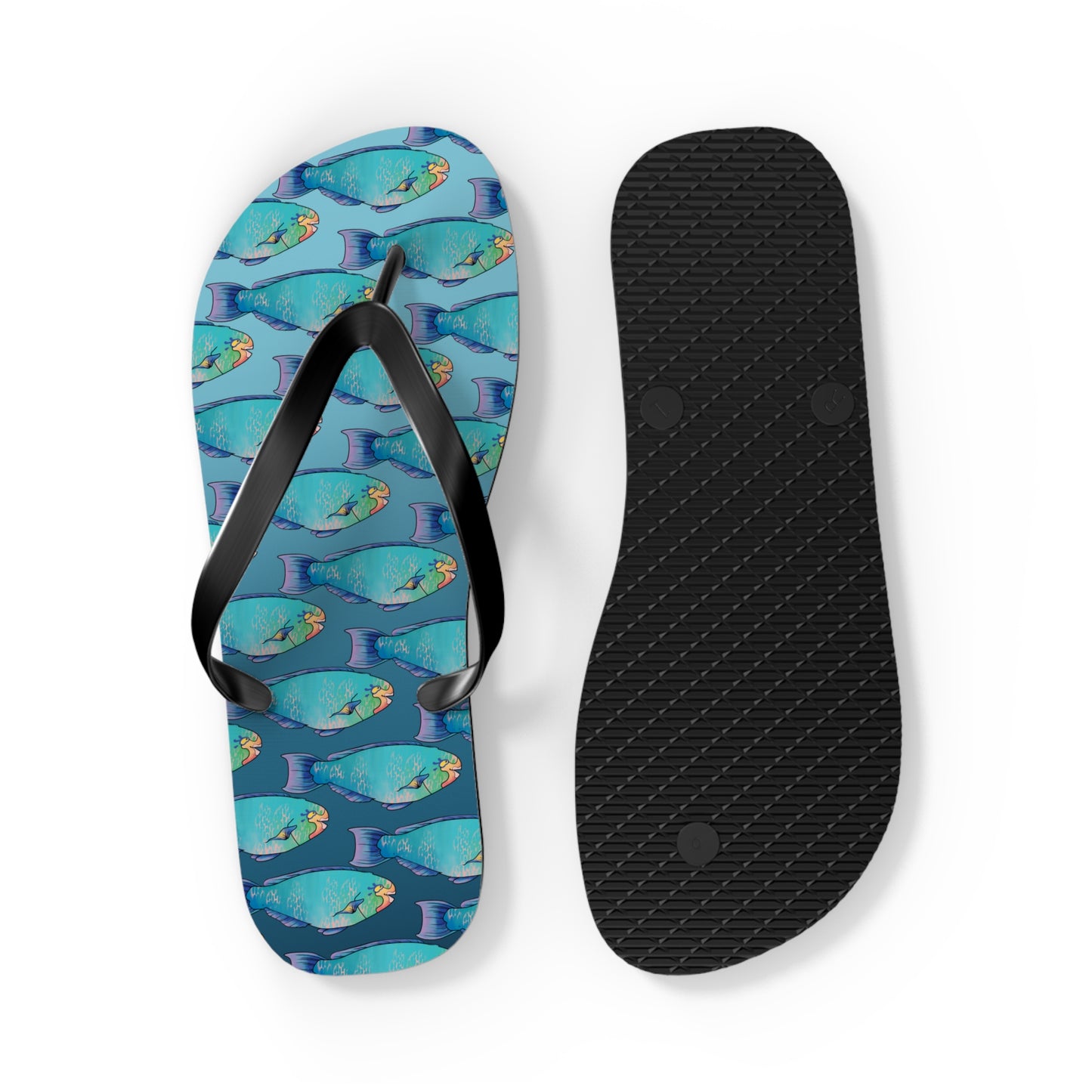 Tropical Parrot Fish Summer Beach and Pool Flip Flops