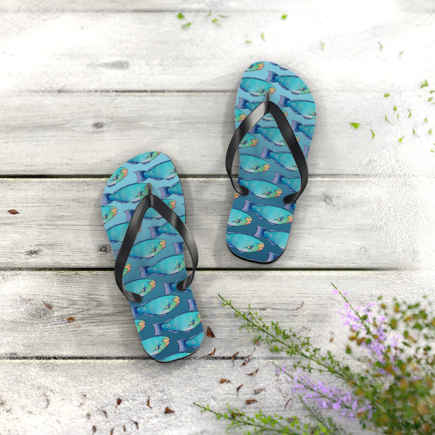 Tropical Parrot Fish Summer Beach and Pool Flip Flops