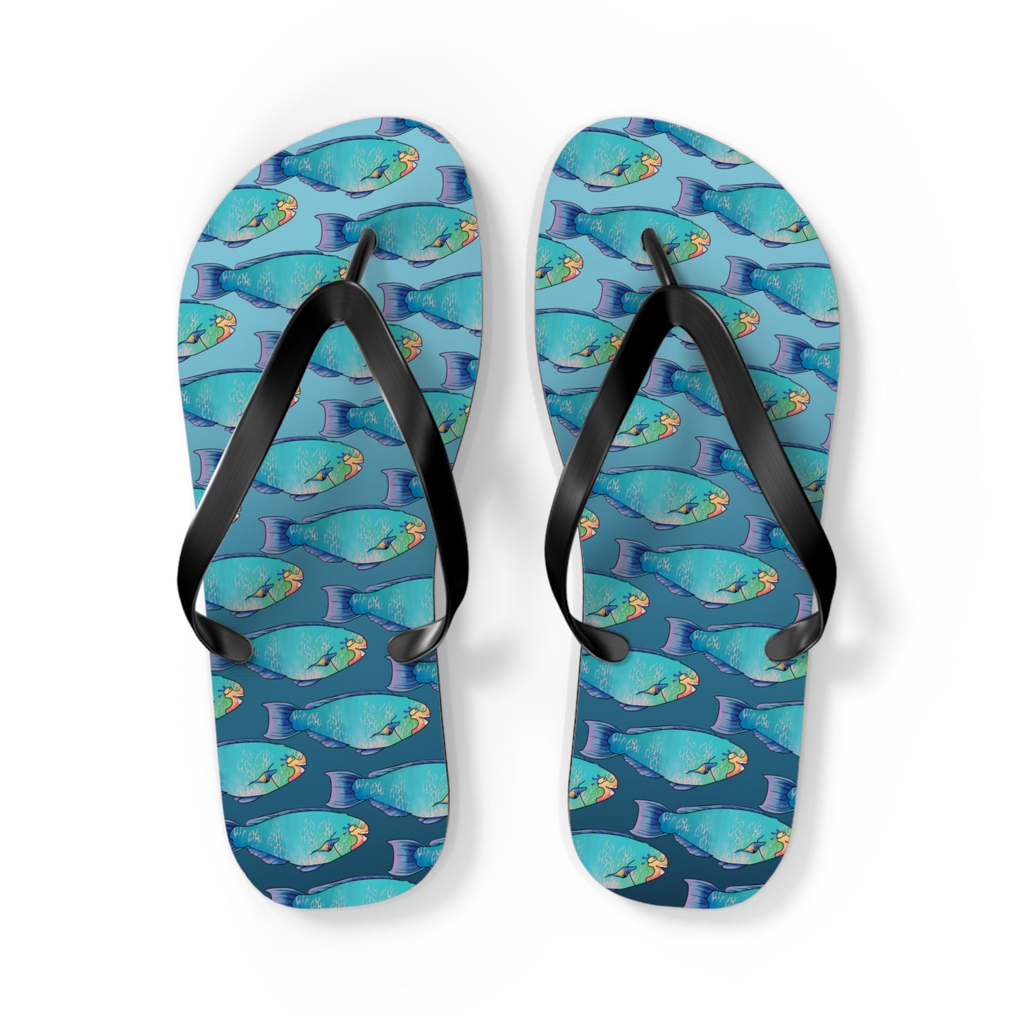 Tropical Parrot Fish Summer Beach and Pool Flip Flops