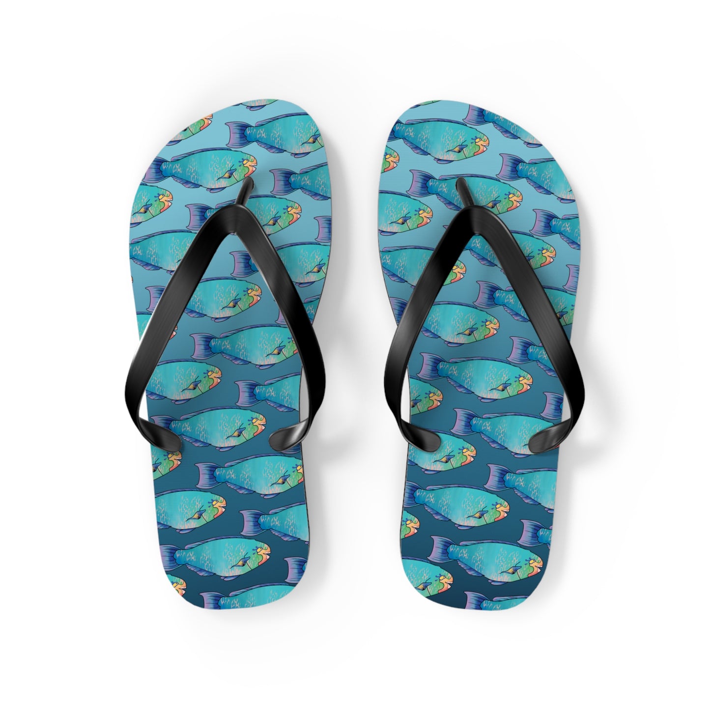 Tropical Parrot Fish Summer Beach and Pool Flip Flops