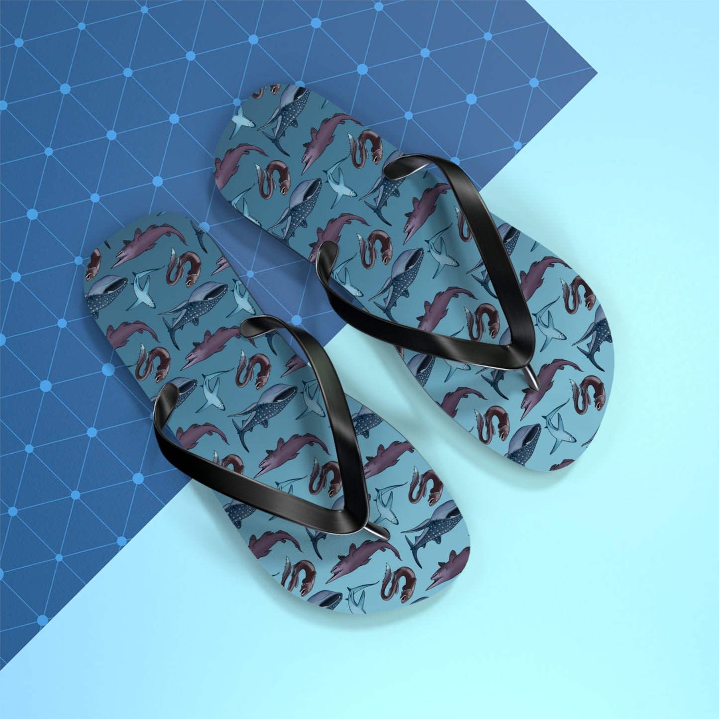 Shark Pattern Summer Beach and Pool Flip Flops