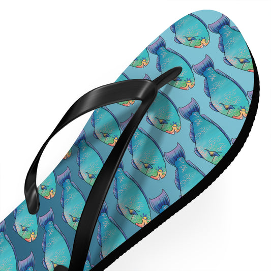 Tropical Parrot Fish Summer Beach and Pool Flip Flops