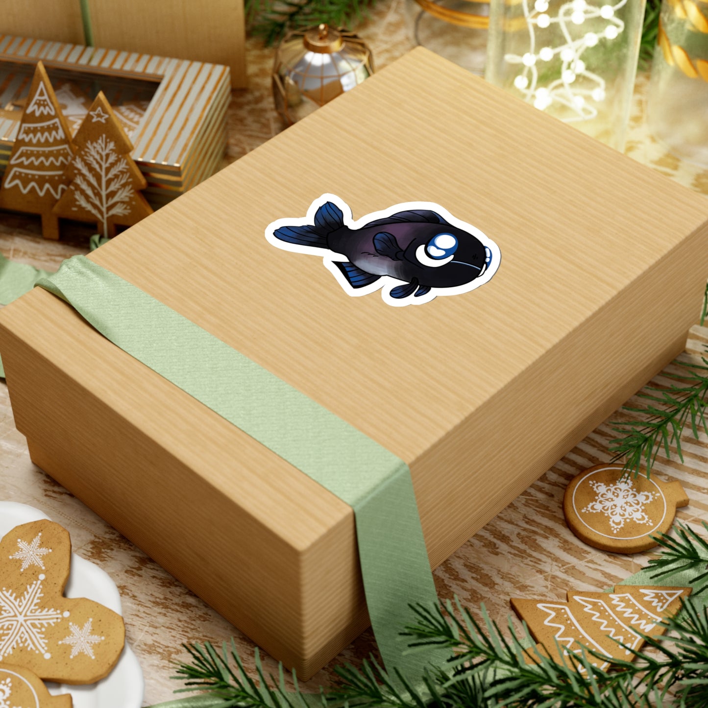 Cute Flashlight fish ocean marine sea animal Kiss-Cut Sticker