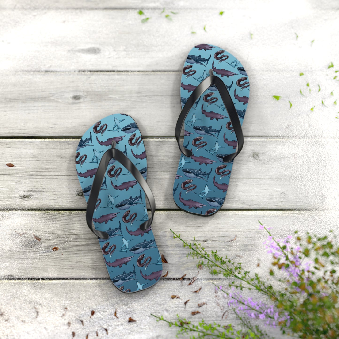 Shark Pattern Summer Beach and Pool Flip Flops