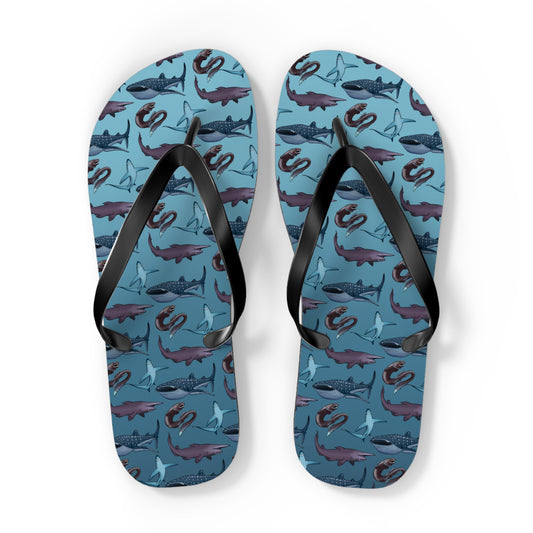 Shark Pattern Summer Beach and Pool Flip Flops
