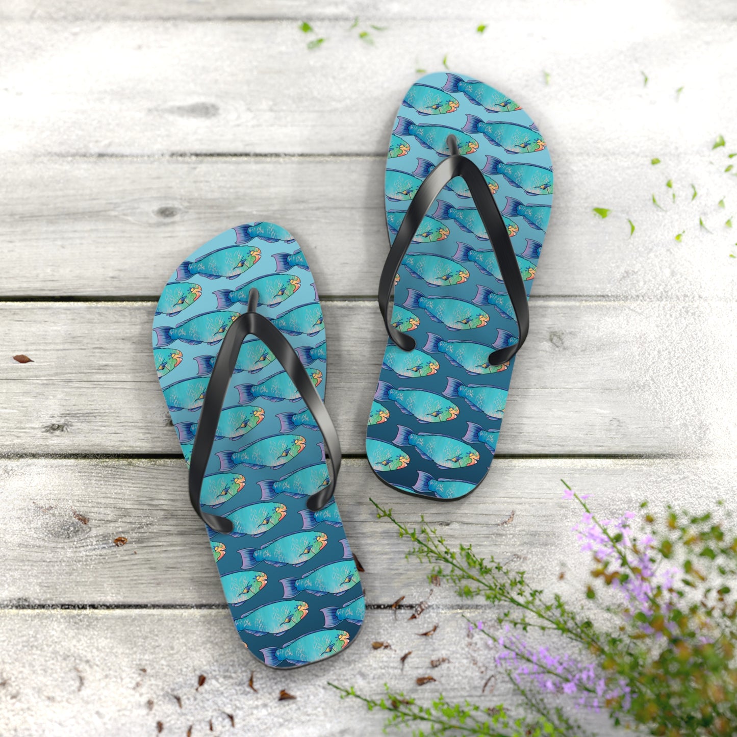 Tropical Parrot Fish Summer Beach and Pool Flip Flops