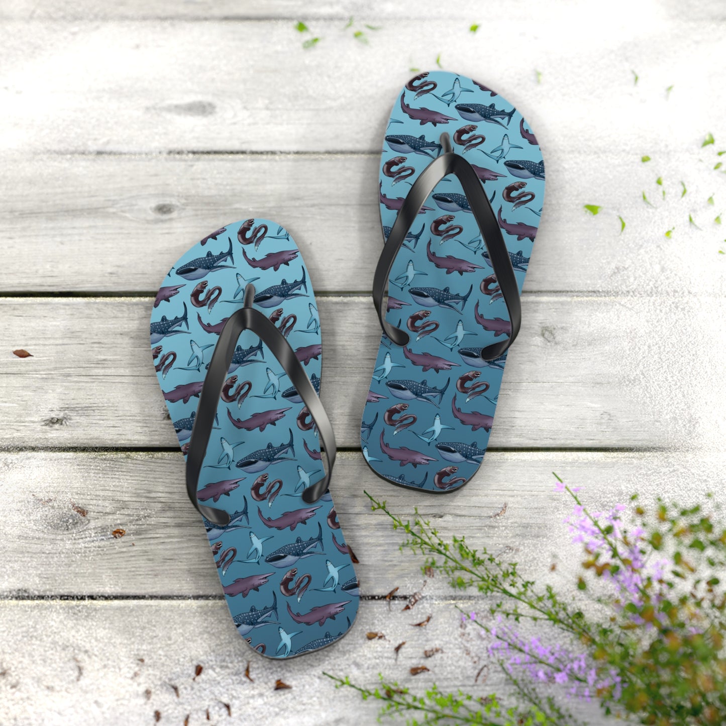 Shark Pattern Summer Beach and Pool Flip Flops