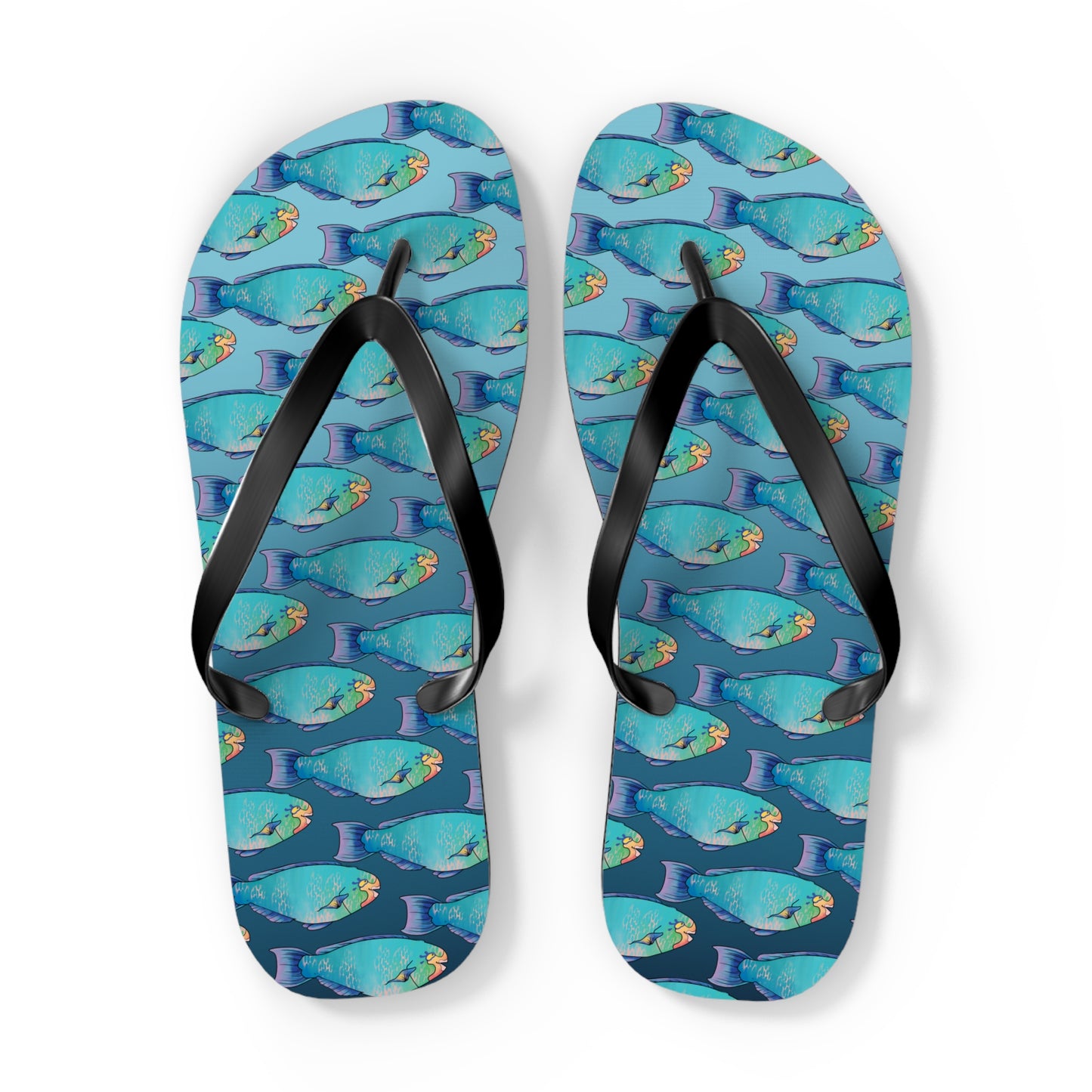 Tropical Parrot Fish Summer Beach and Pool Flip Flops