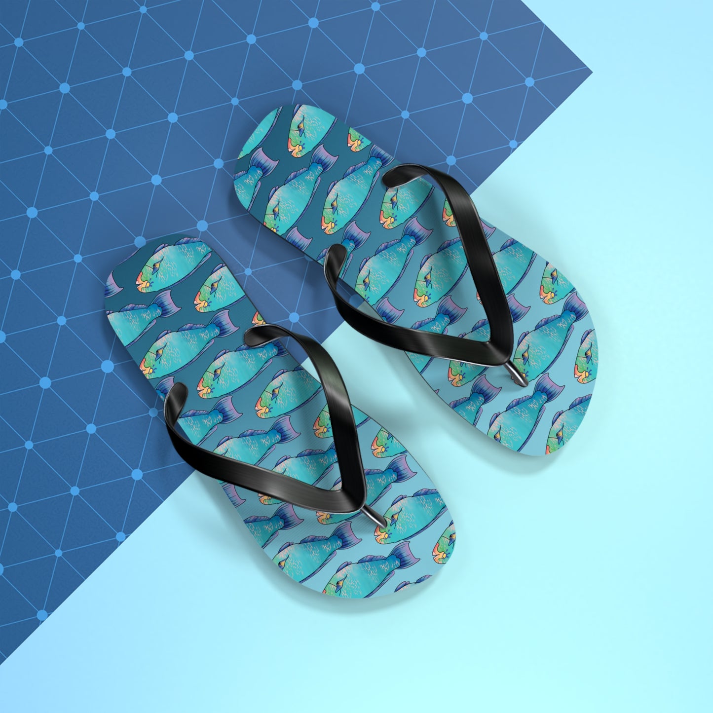 Tropical Parrot Fish Summer Beach and Pool Flip Flops