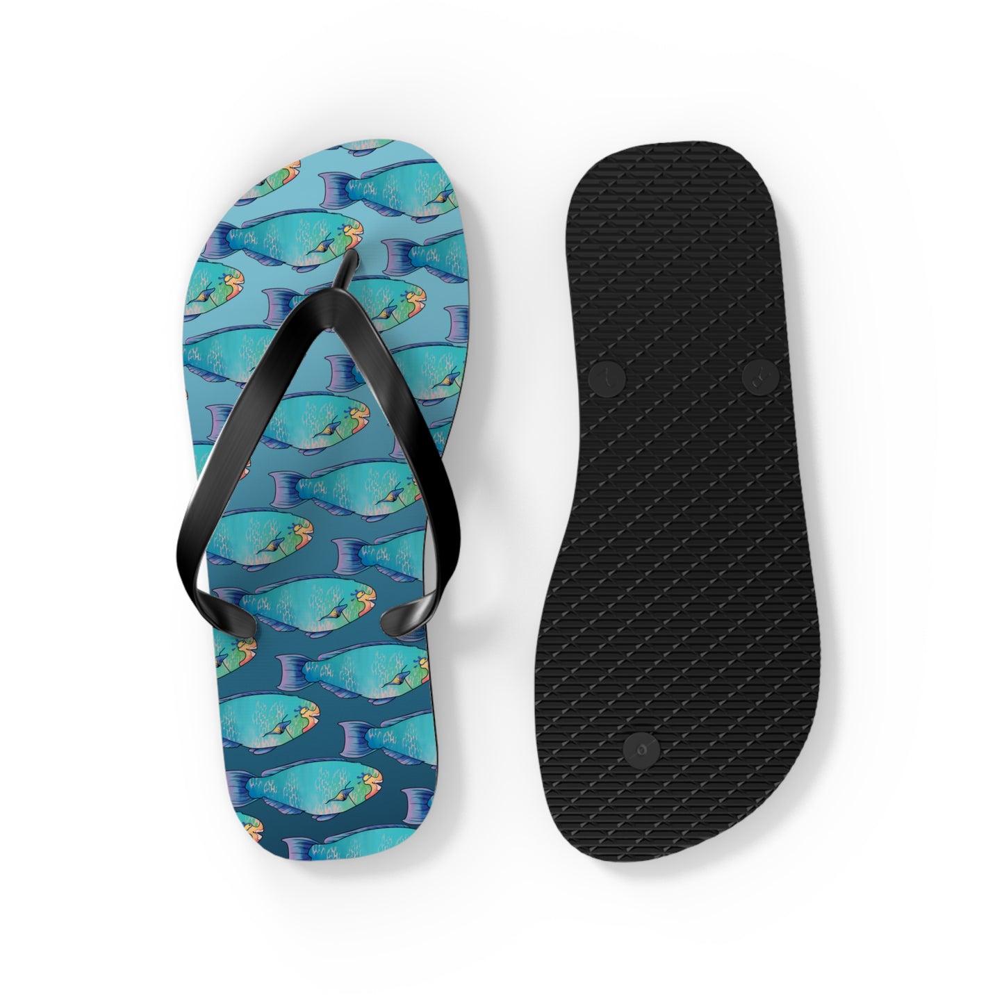 Tropical Parrot Fish Summer Beach and Pool Flip Flops