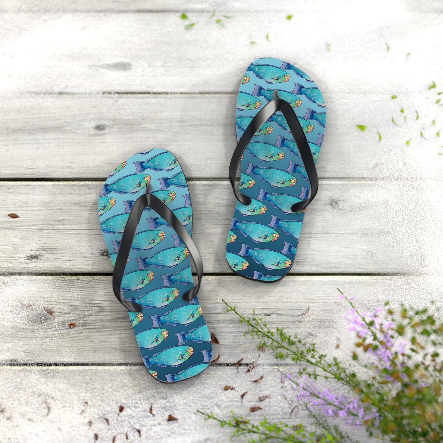 Tropical Parrot Fish Summer Beach and Pool Flip Flops