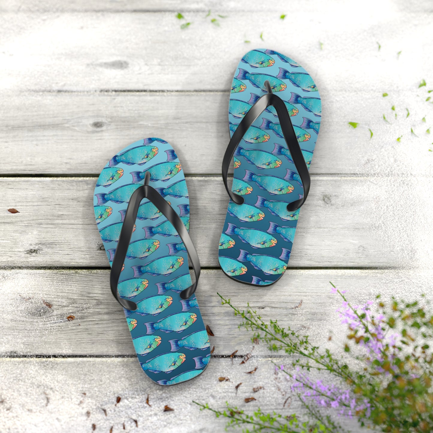 Tropical Parrot Fish Summer Beach and Pool Flip Flops