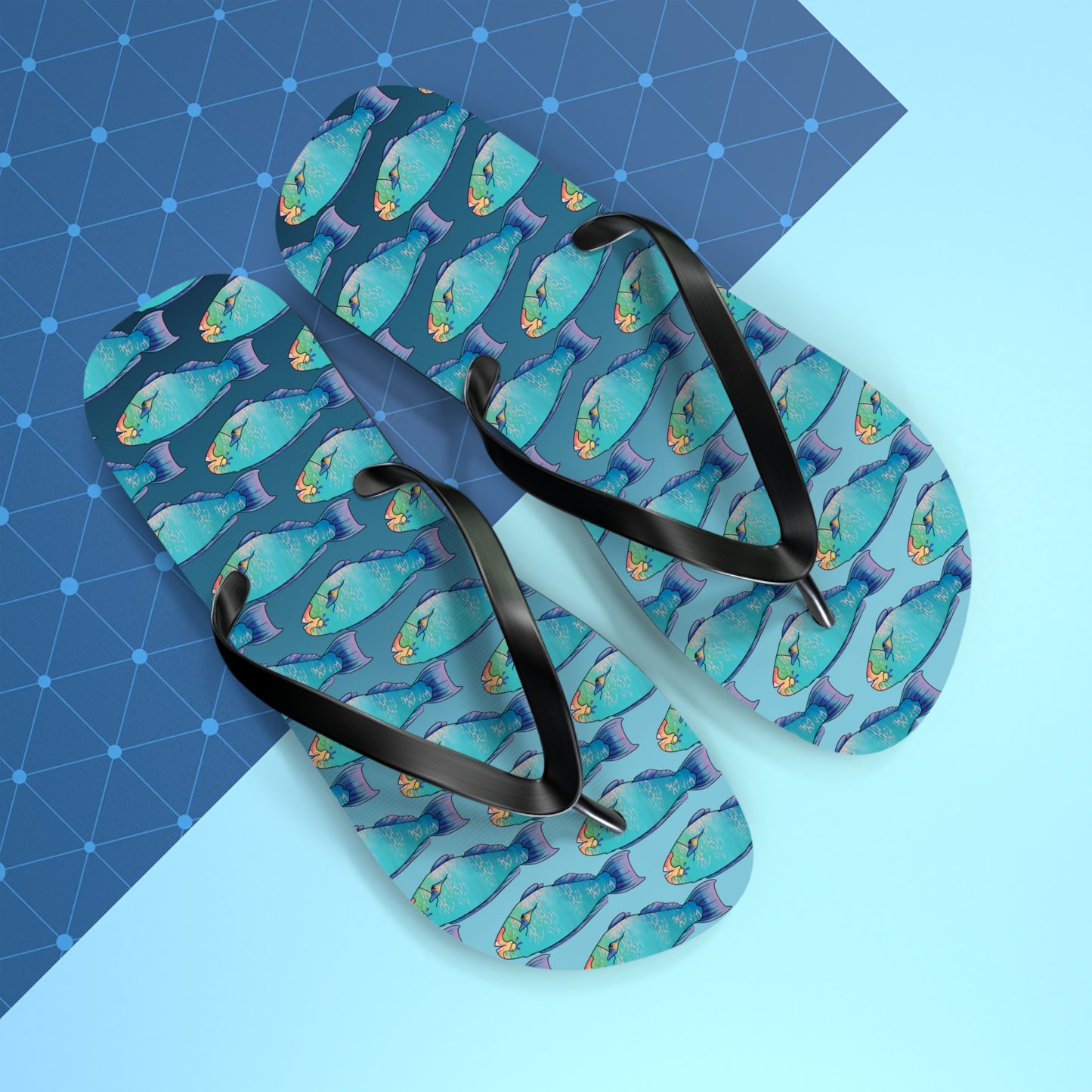 Tropical Parrot Fish Summer Beach and Pool Flip Flops