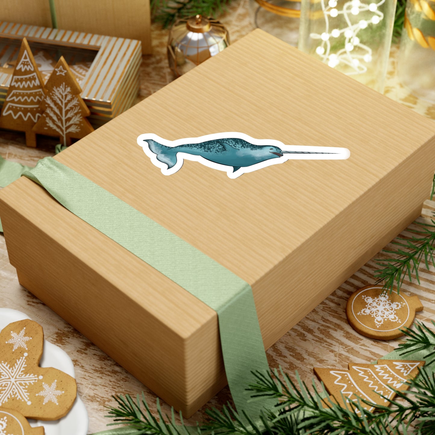 Narwhale whale ocean marine animal Kiss-Cut Sticker