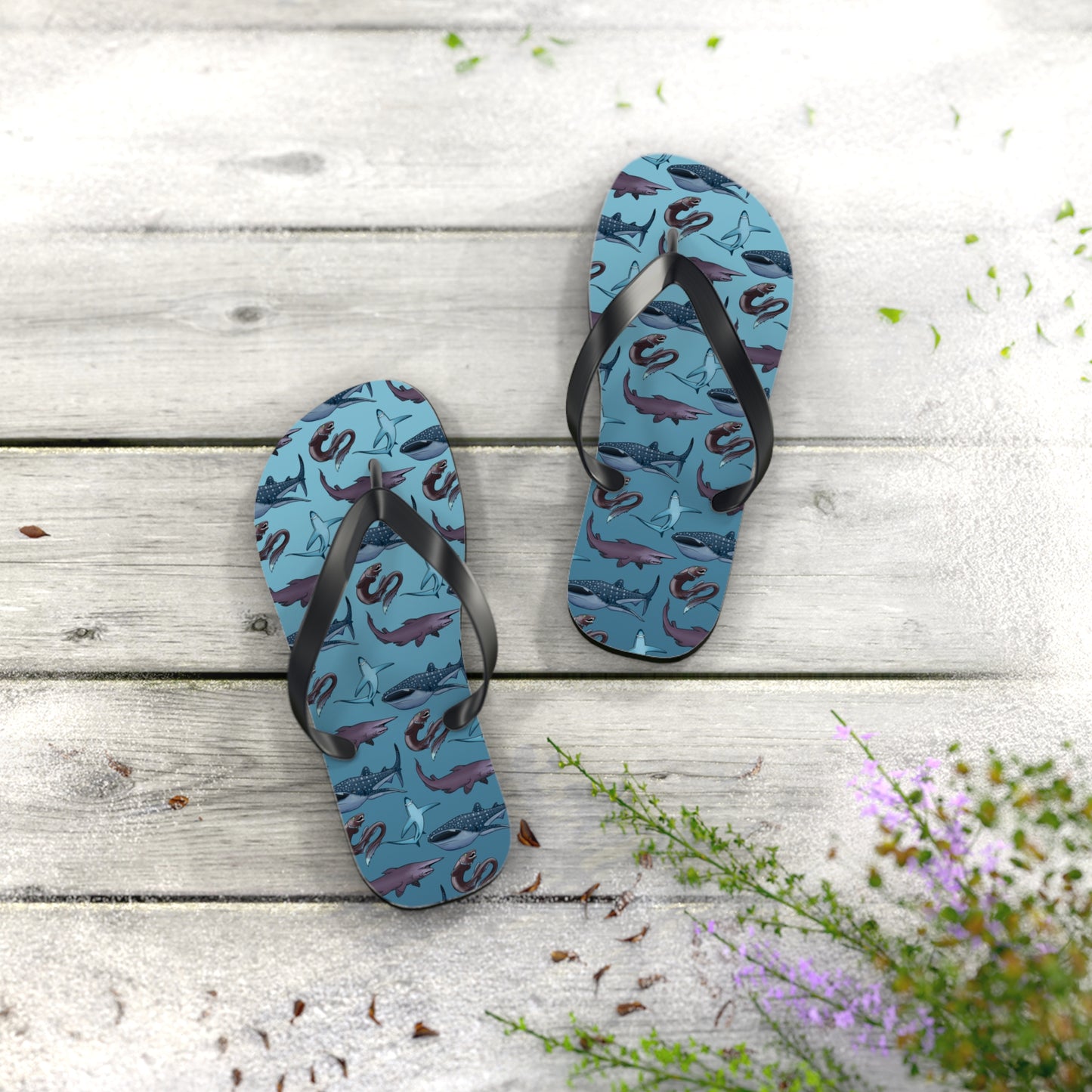 Shark Pattern Summer Beach and Pool Flip Flops